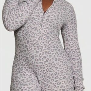 PINK Victoria's Secret Gray and Pink Leopard Pajama Onesie